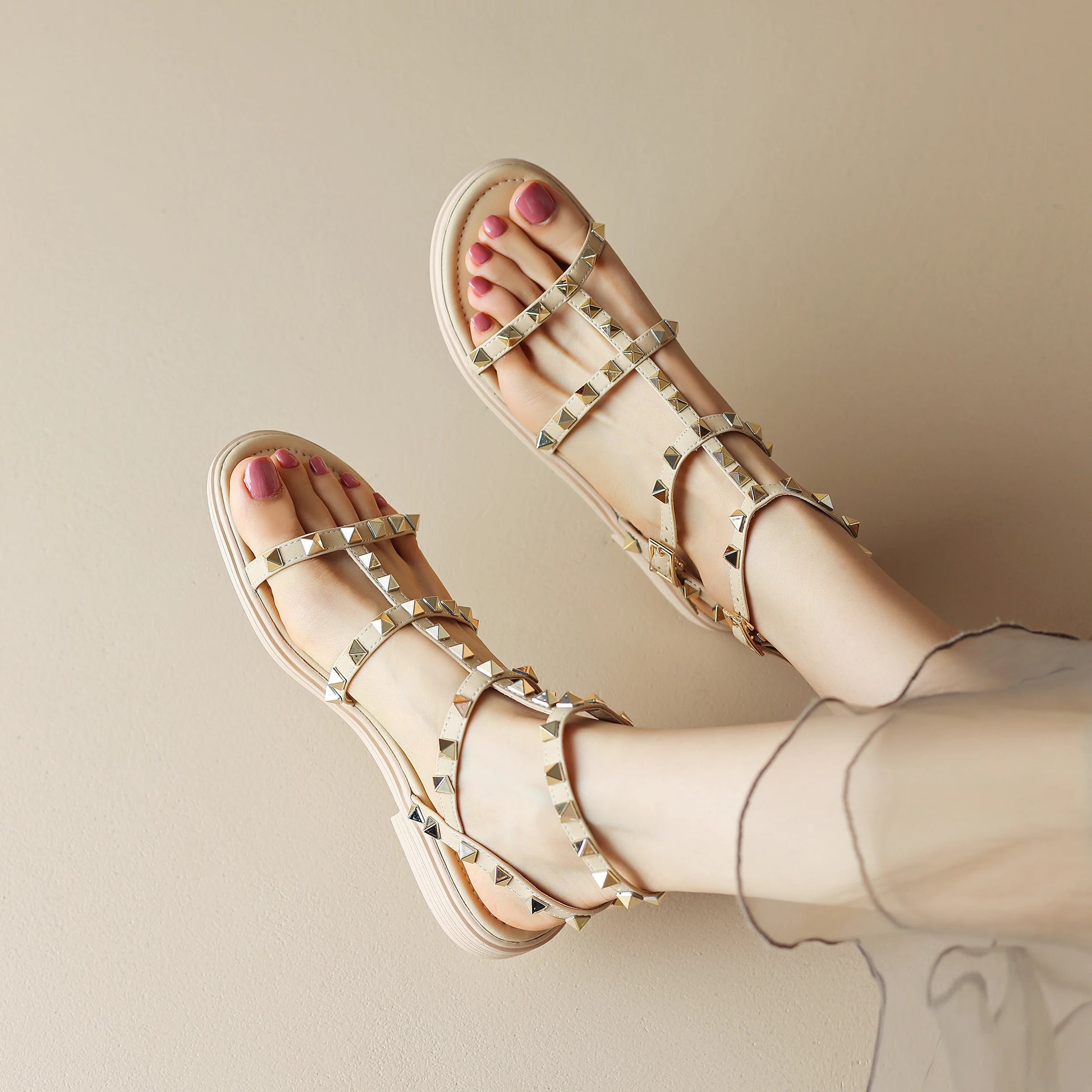 Aureli Genuine Leather Studded Sandals