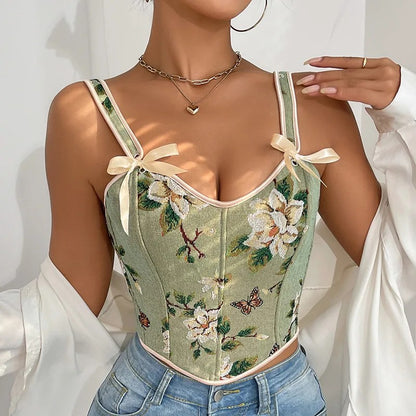 Avenza Floral Corset Bralette - Sage Green