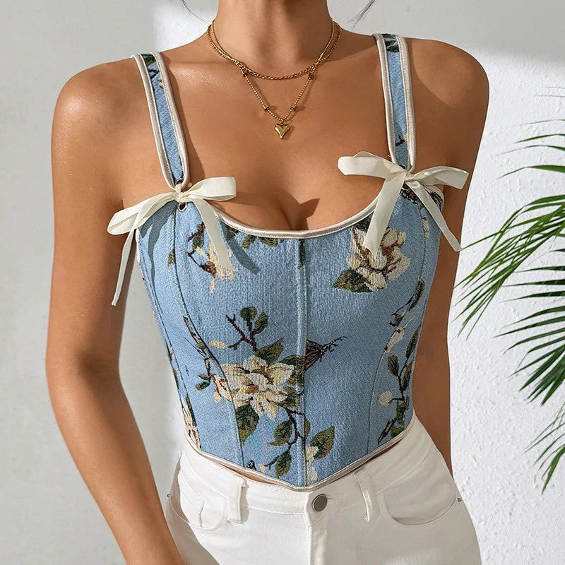 Avenza Floral Corset Bralette - Azure