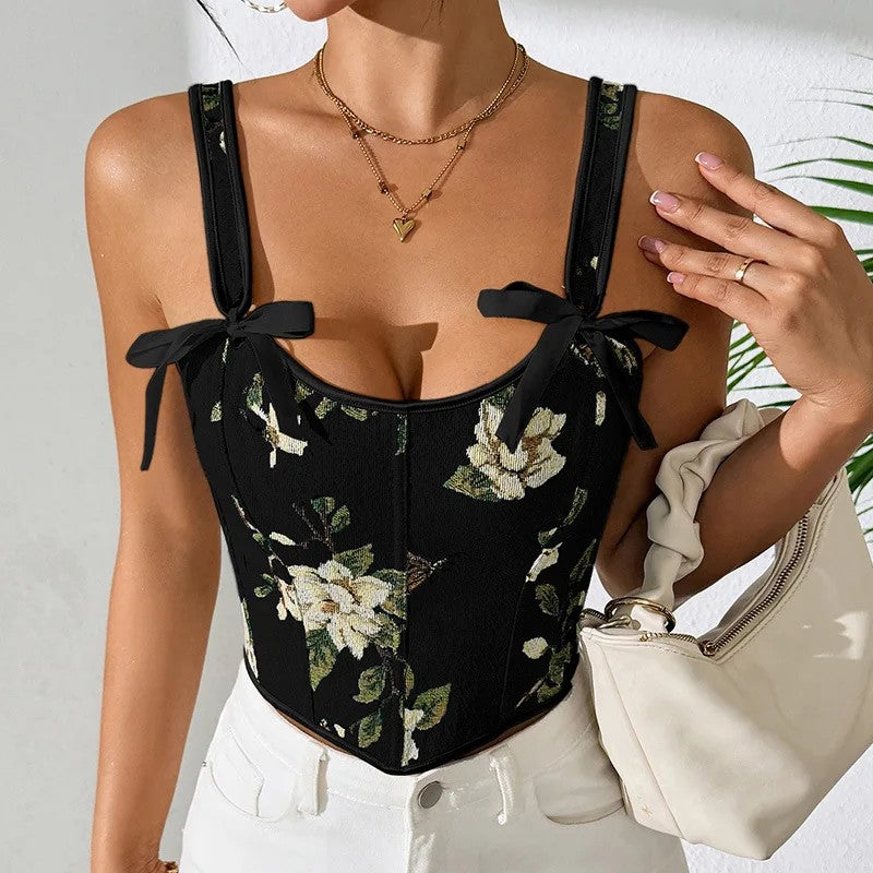 Avenza Floral Corset Bralette - Black