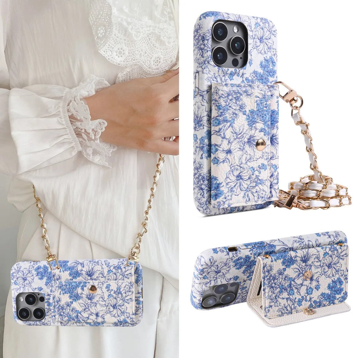 Azure Porcelain Floral Crossbody Phone Case