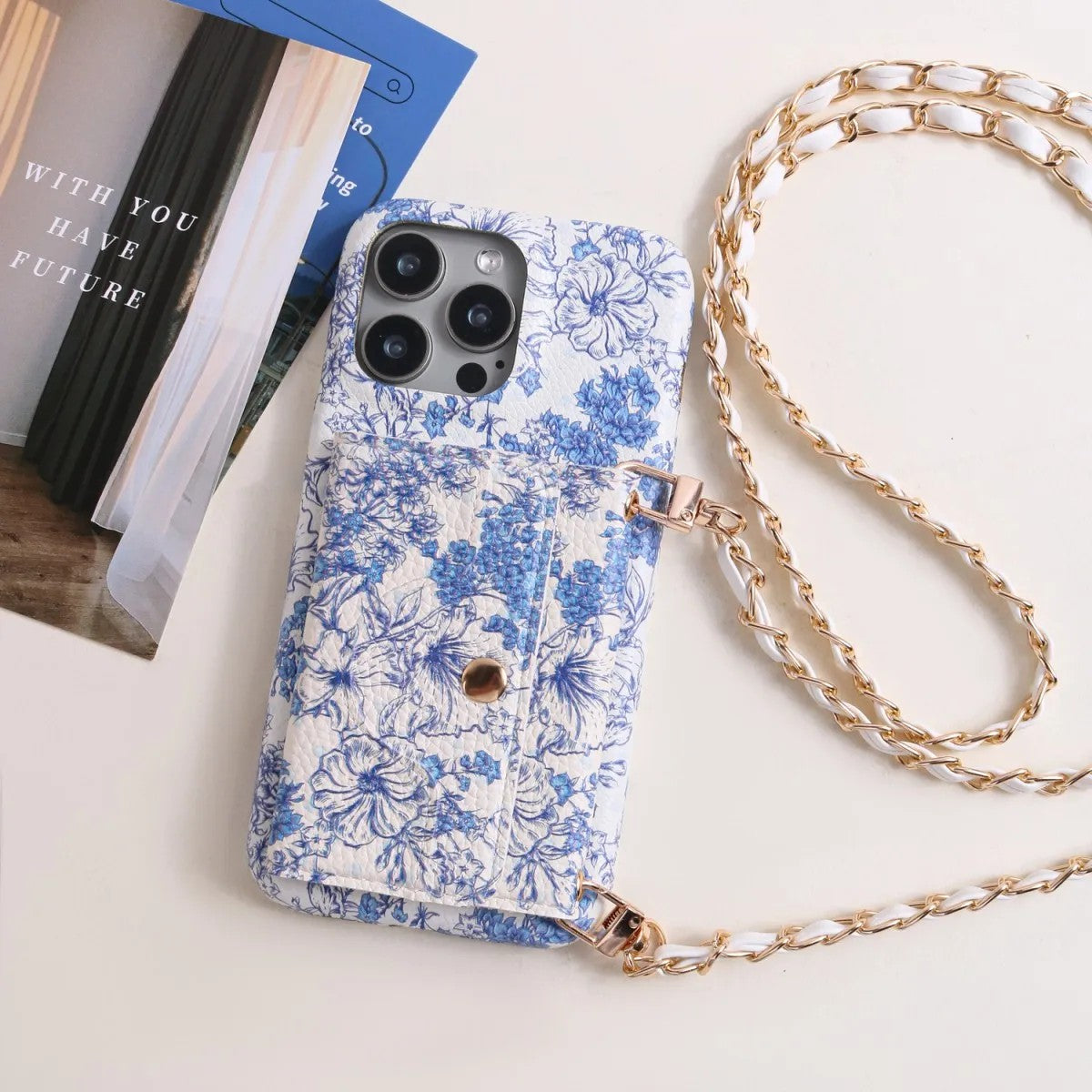 Azure Porcelain Floral Crossbody Phone Case