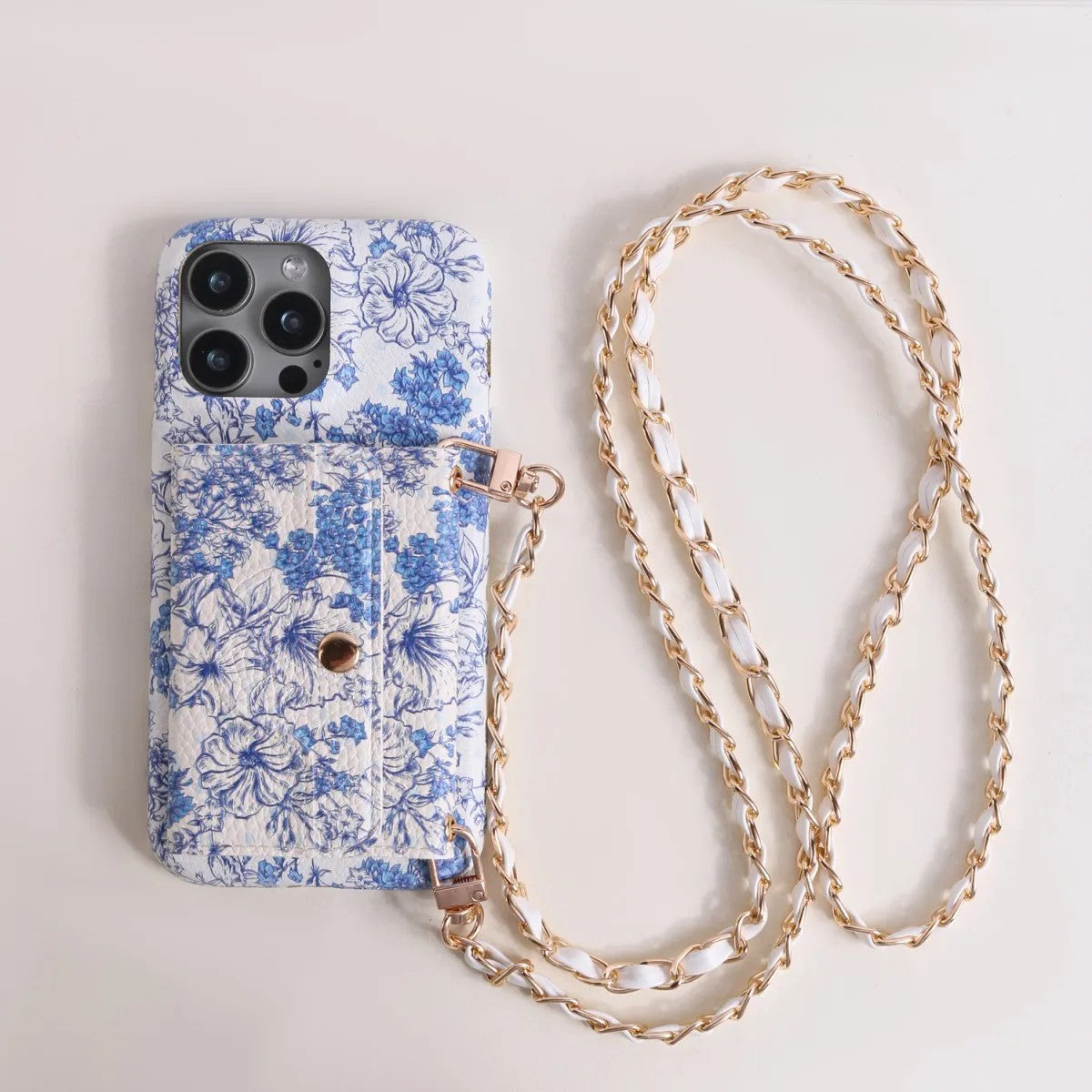Azure Porcelain Floral Crossbody Phone Case