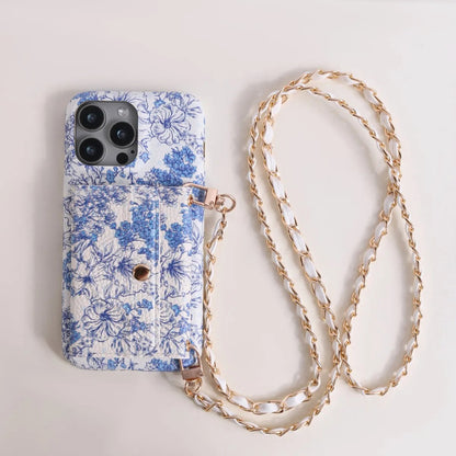 Azure Porcelain Floral Crossbody Phone Case