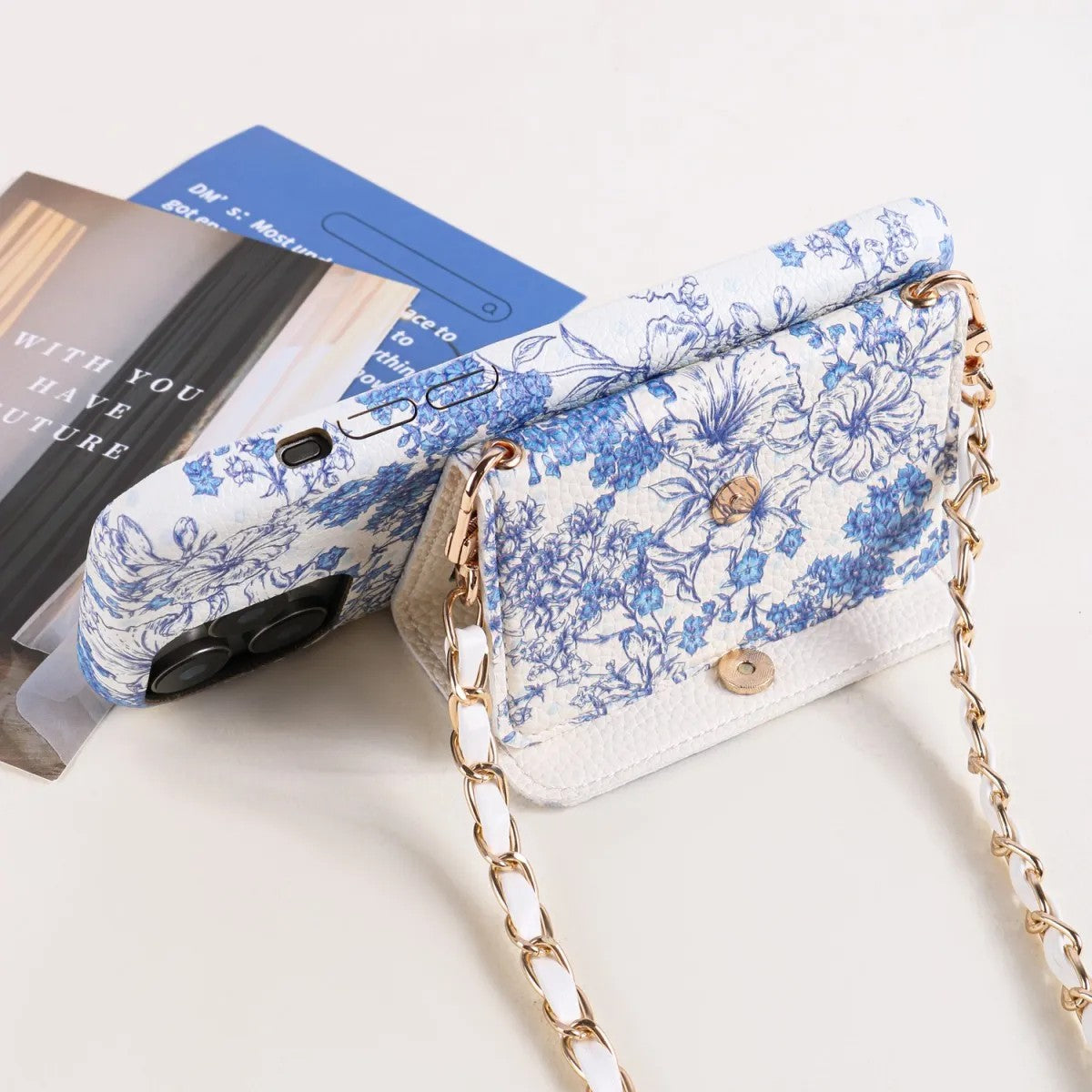 Azure Porcelain Floral Crossbody Phone Case - Azure Blossom