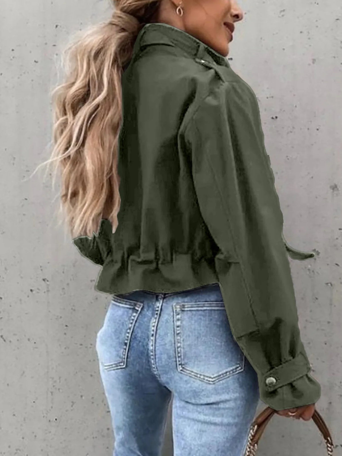 Balencio Cropped Utility Jacket - Olive Green