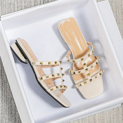 Bari Studded Square Toe Sandals - Ivory