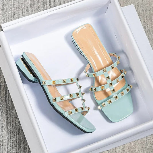 Bari Studded Square Toe Sandals - Sky Blue