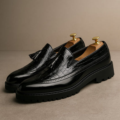 Belgravia Leather Loafers - Obsidian Croc-Embossed