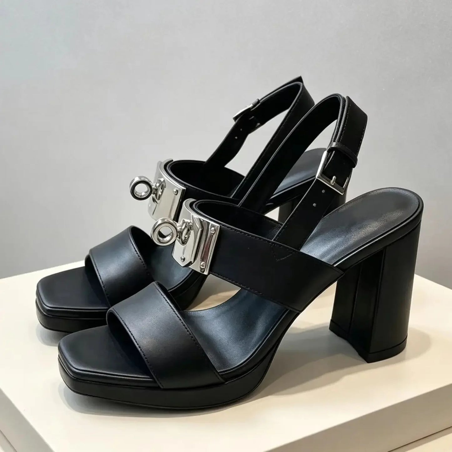 Bellini Padlock Platform Sandals - Black