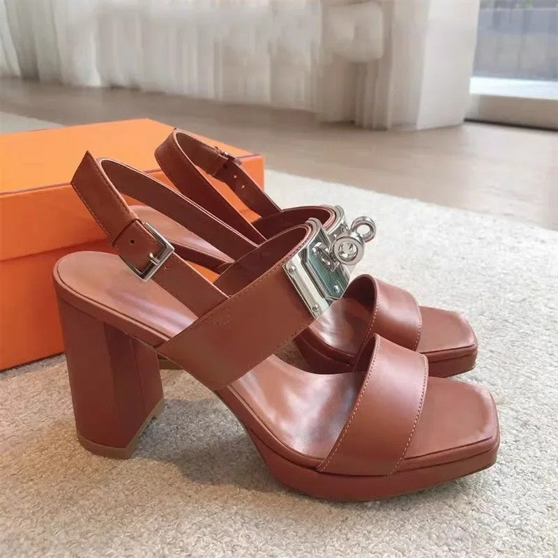 Bellini Padlock Platform Sandals - Brown