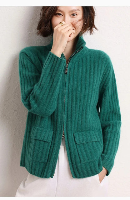 Bellino Full-Zip Cashmere Cardigan - Forest Green
