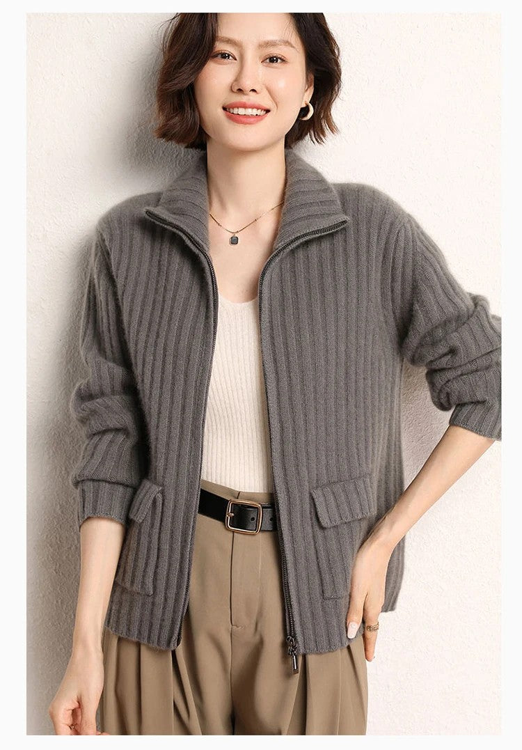 Bellino Full-Zip Cashmere Cardigan - Heather Gray