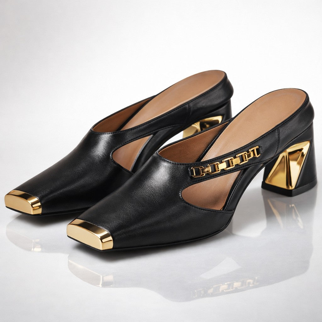 Belluno Gilded Block Heels - Onyx