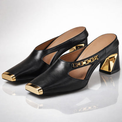 Belluno Gilded Block Heels - Onyx