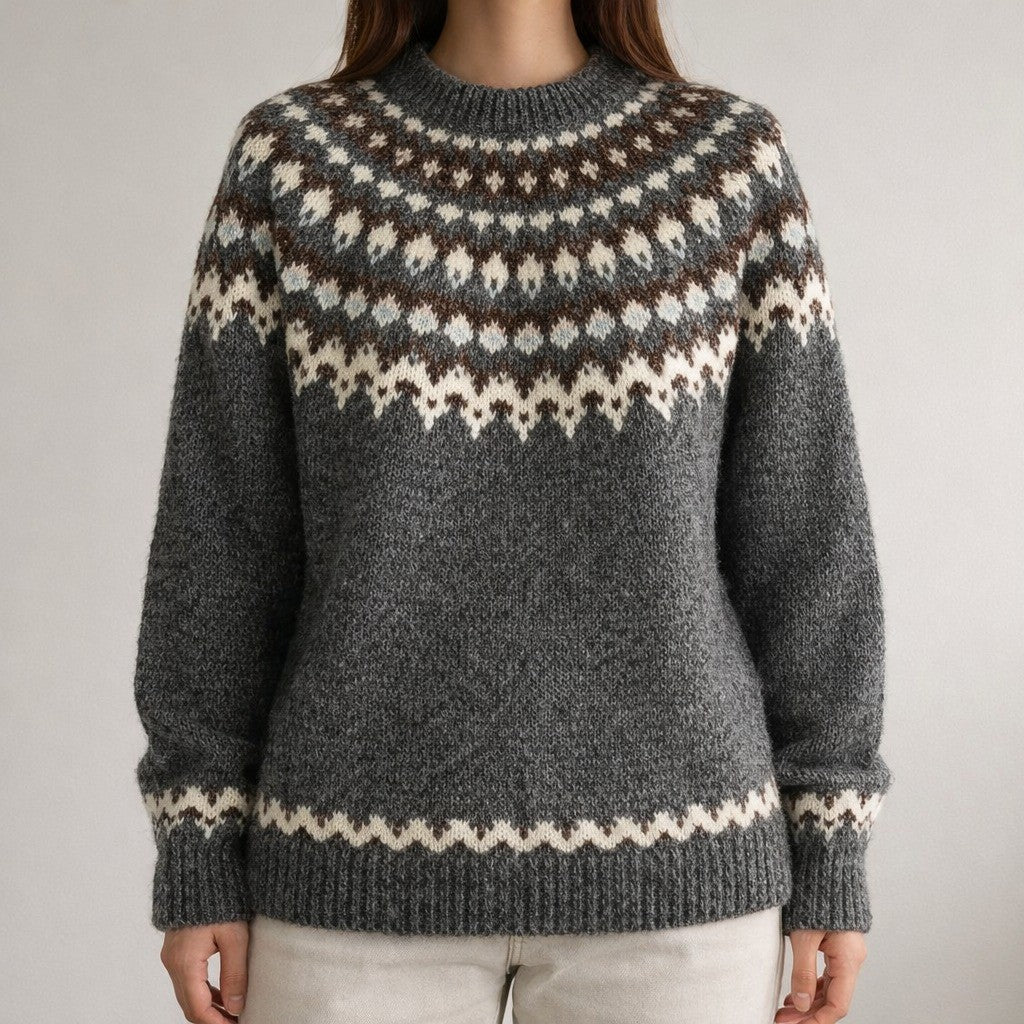 Bergen Fair Isle Jacquard Sweater - Heather Gray