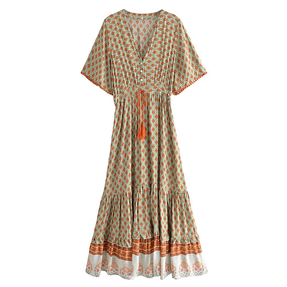 Biarritz Cotton Rayon Maxi Dress - Teal Bloom