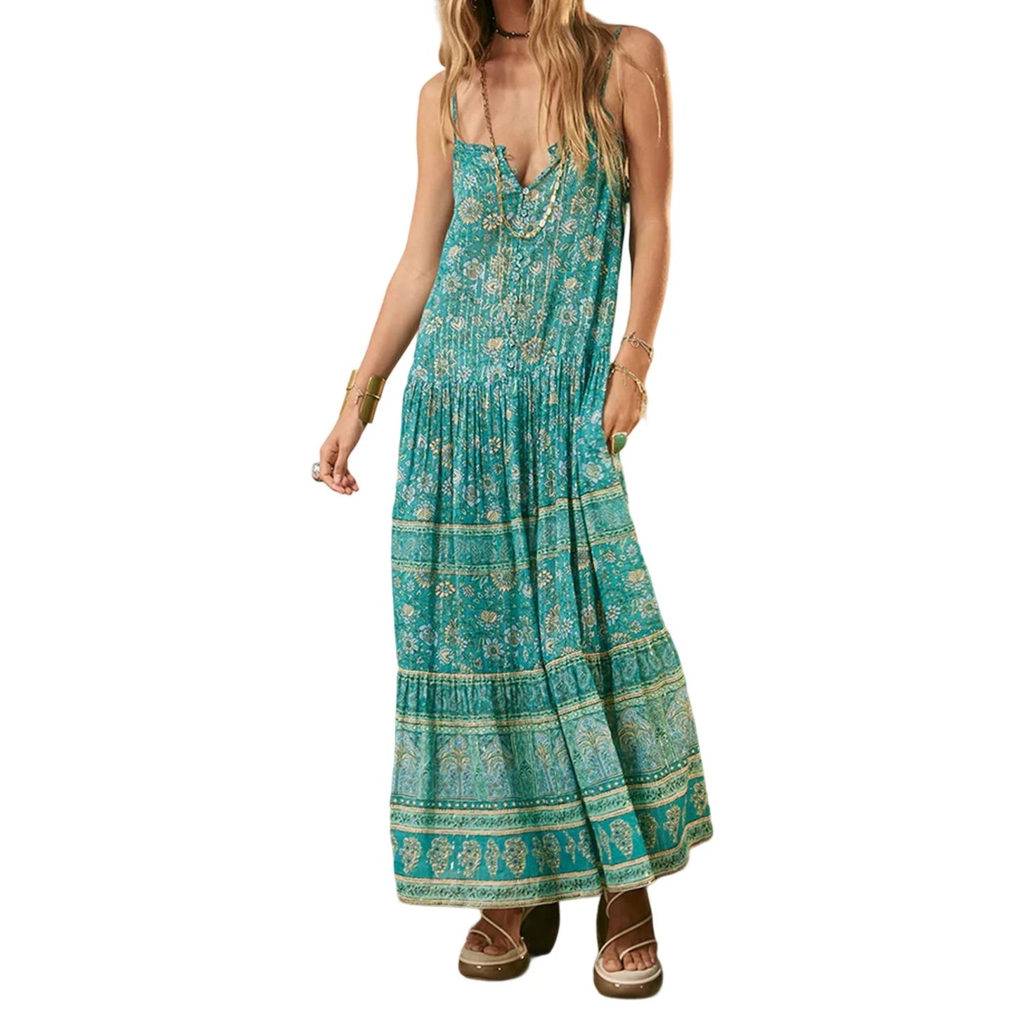 Bled Floral Maxi Dress - Teal Bloom