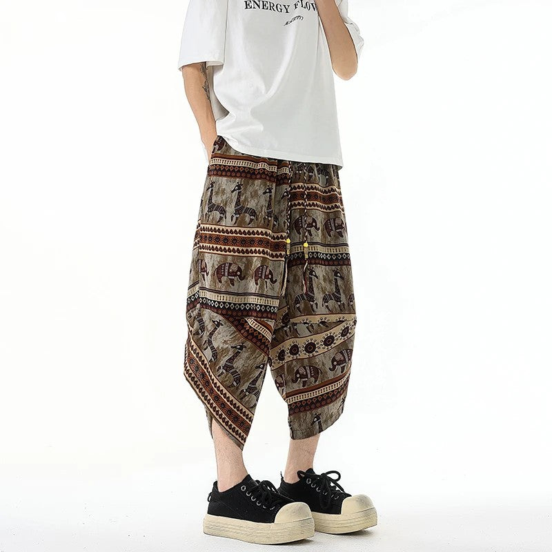 Bohemian Linen Blend Summer Shorts - Brown