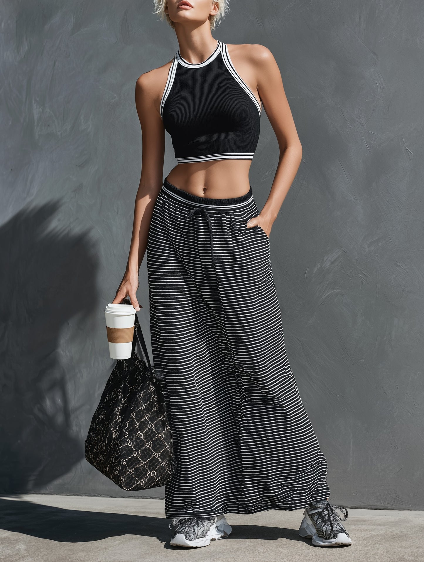 Brindisi Ribbed Knit Tank Skirt Set - Black