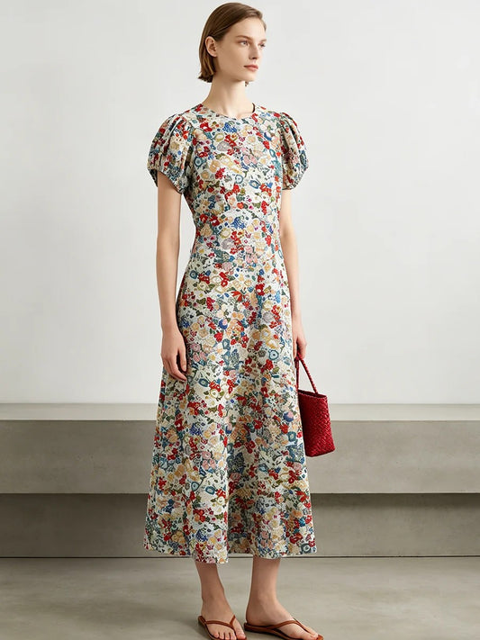 Cadiz Cotton Floral Midi Dress - Heirloom Floral