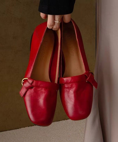 Cadiz Cowhide Leather Flats - Crimson