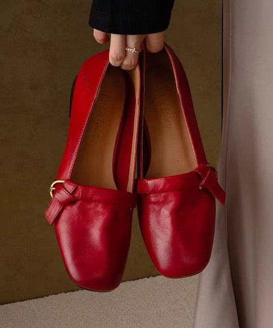 Cadiz Cowhide Leather Flats - Crimson