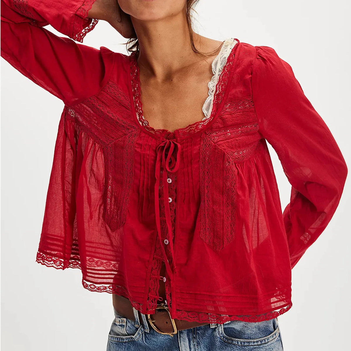 Calvi Lace Trim Blouse