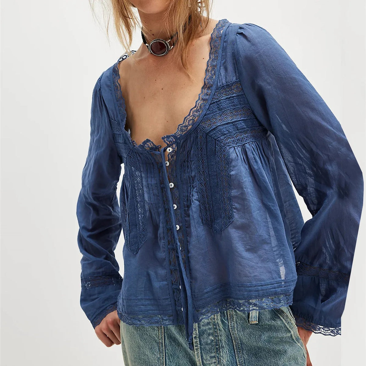 Calvi Lace Trim Blouse