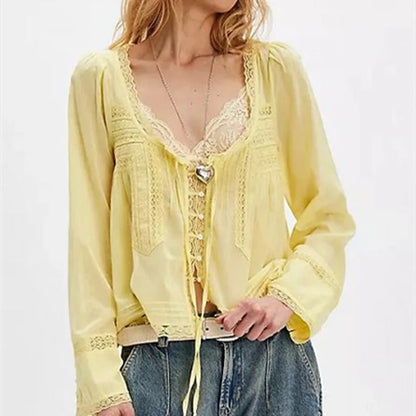 Calvi Lace Trim Blouse - Buttercup