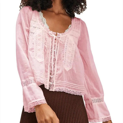 Calvi Lace Trim Blouse - Dusty Rose