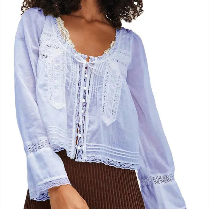 Calvi Lace Trim Blouse - Periwinkle