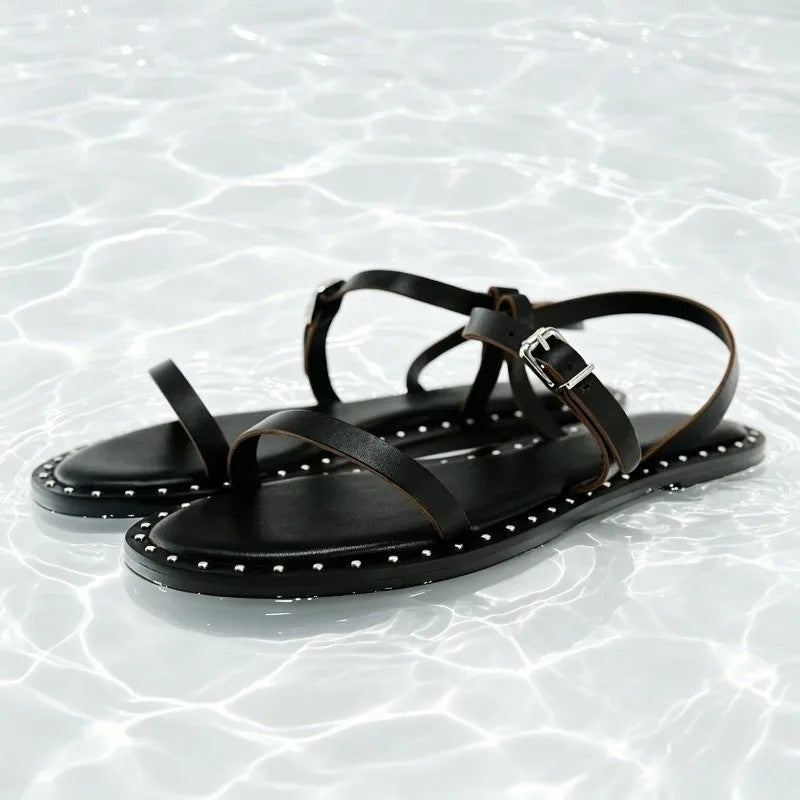 Calvi Studded Flat Sandals - Onyx