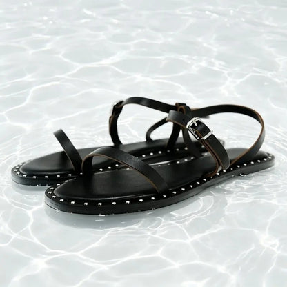 Calvi Studded Flat Sandals - Onyx