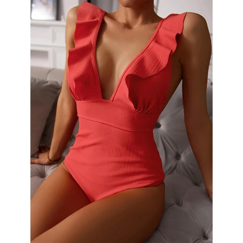 Cannes Ruffle One Piece Swimsuit - Coral