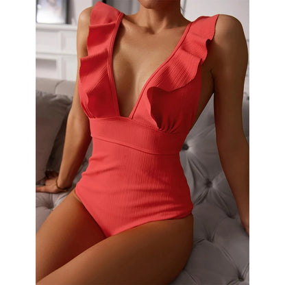 Cannes Ruffle One Piece Swimsuit - Coral