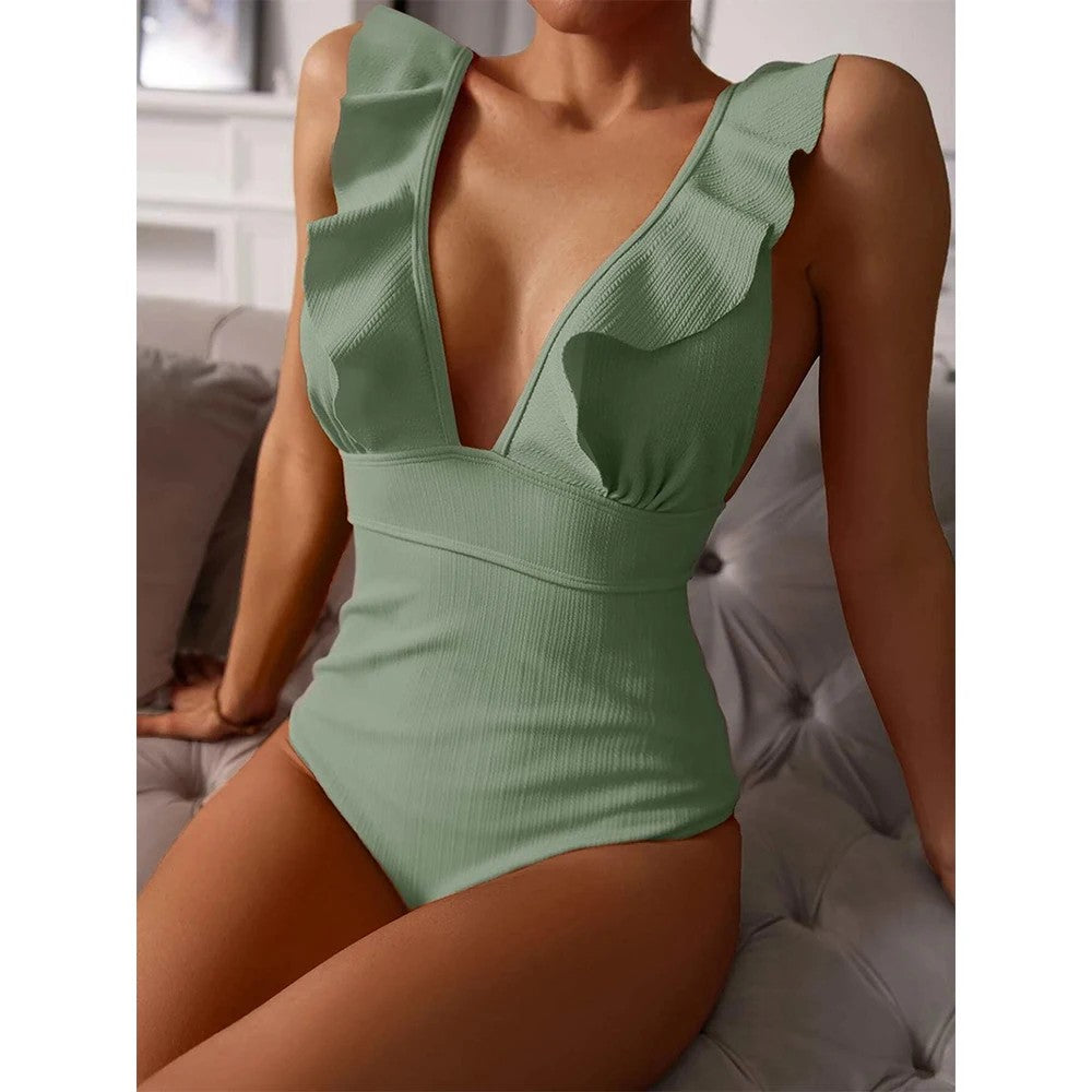 Cannes Ruffle One Piece Swimsuit - Olive