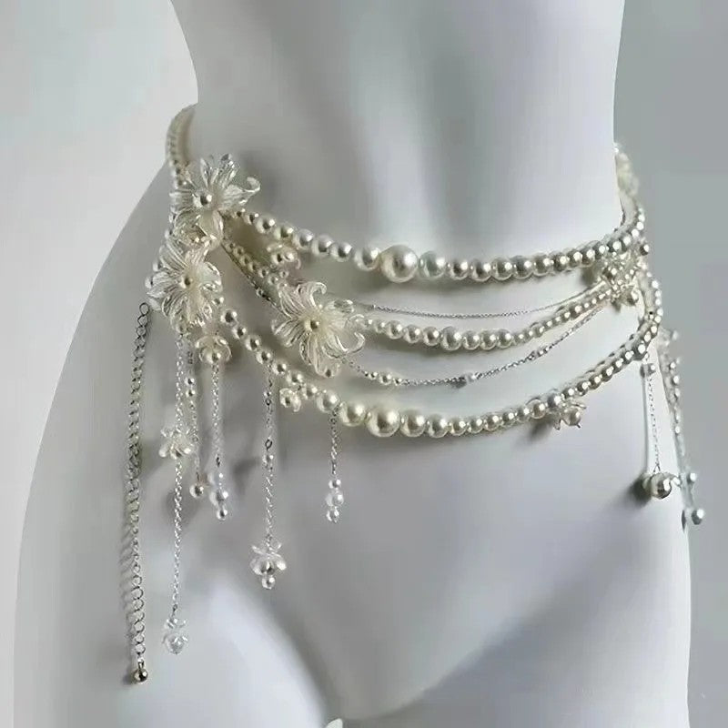 Capri Pearl Chain Belt - Floral Pearl