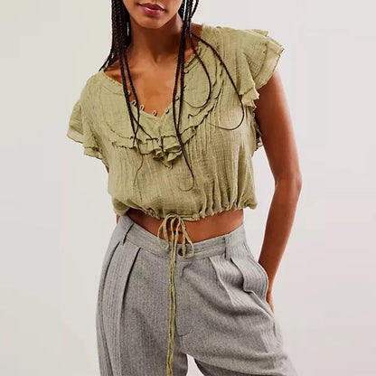 Capri Ruffle Blouse - Sage Green