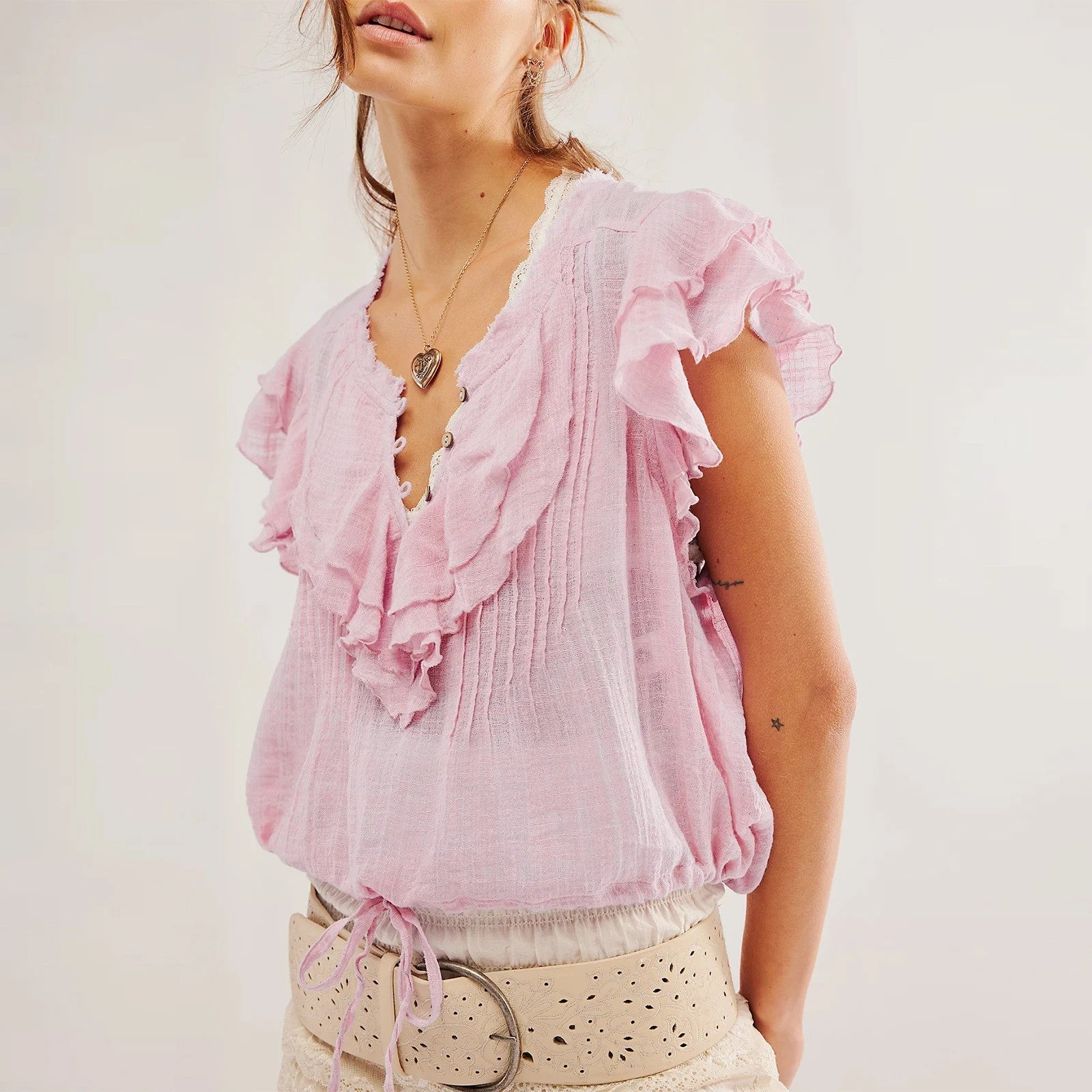 Capri Ruffle Blouse - Blush Pink