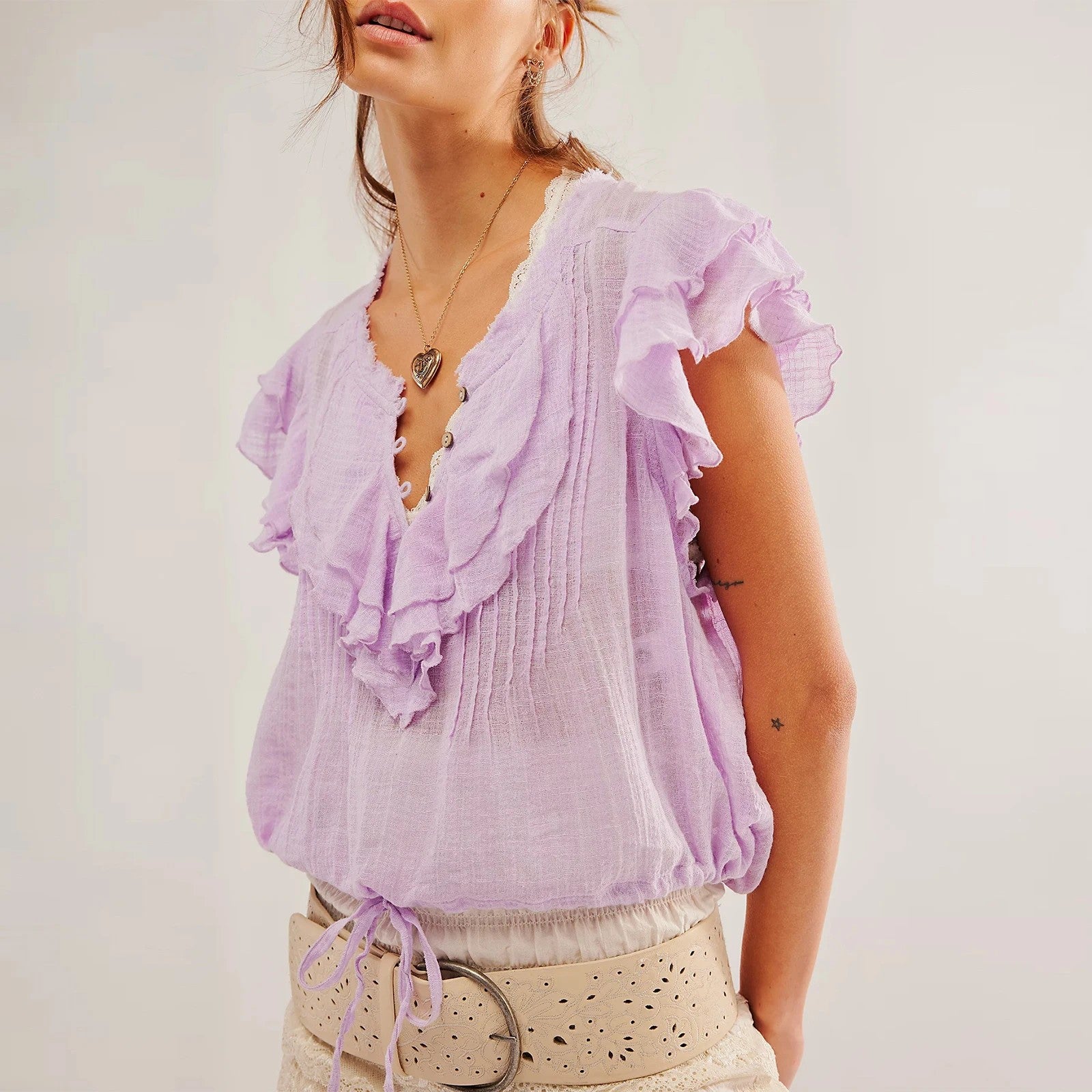 Capri Ruffle Blouse - Lavender Haze
