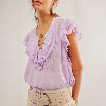 Capri Ruffle Blouse - Lavender Haze