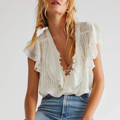 Capri Ruffle Blouse - Pearl White