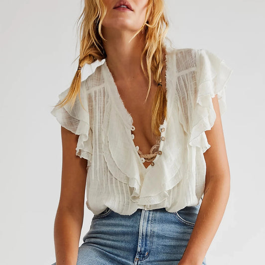 Capri Ruffle Blouse - Pearl White