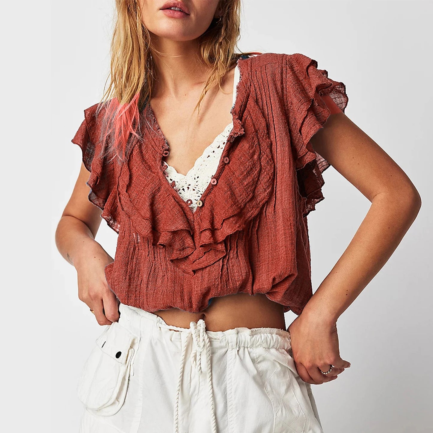 Capri Ruffle Blouse - Sunset Orange