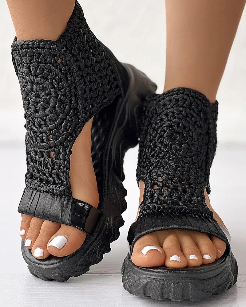 Capri Woven Wedge Sandals - Black