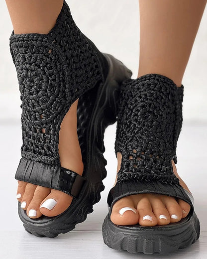 Capri Woven Wedge Sandals - Black