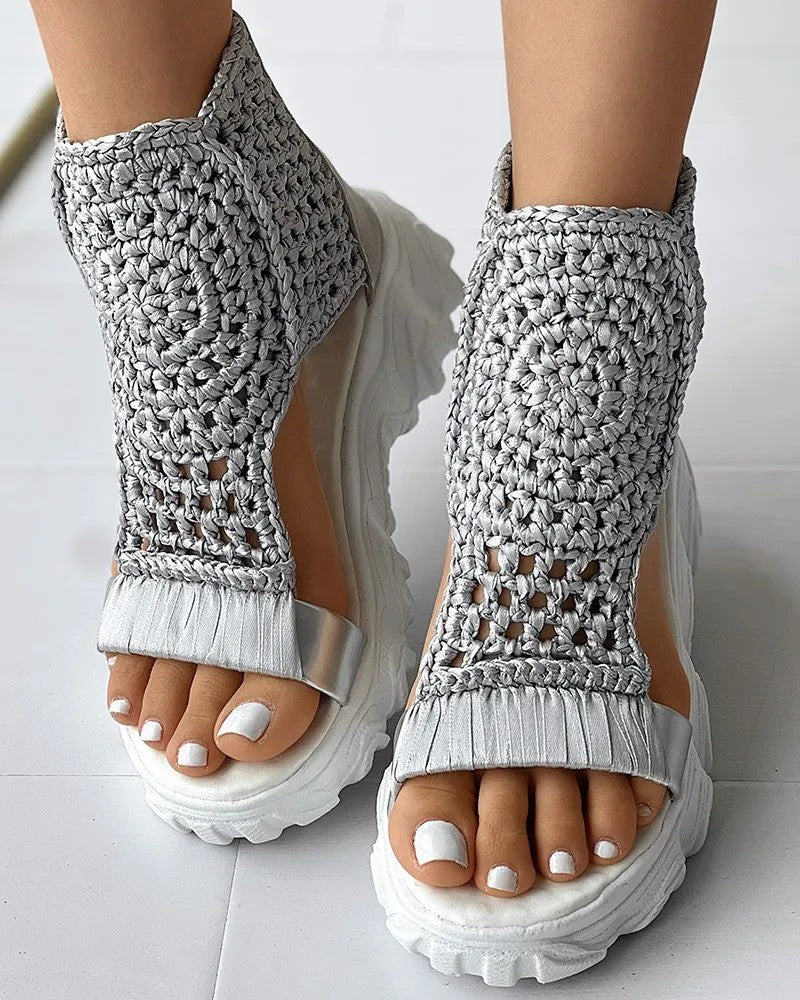 Capri Woven Wedge Sandals - Dark Grey
