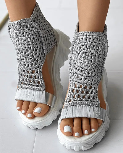Capri Woven Wedge Sandals - Dark Grey