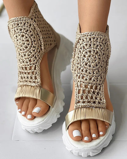Capri Woven Wedge Sandals - Khaki